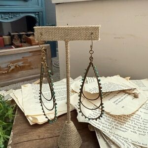 Elegant Teardrop Bronze and Turquoise Earrings